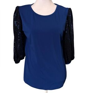 Antthony Navy Blue Top with Sequin Sleeves